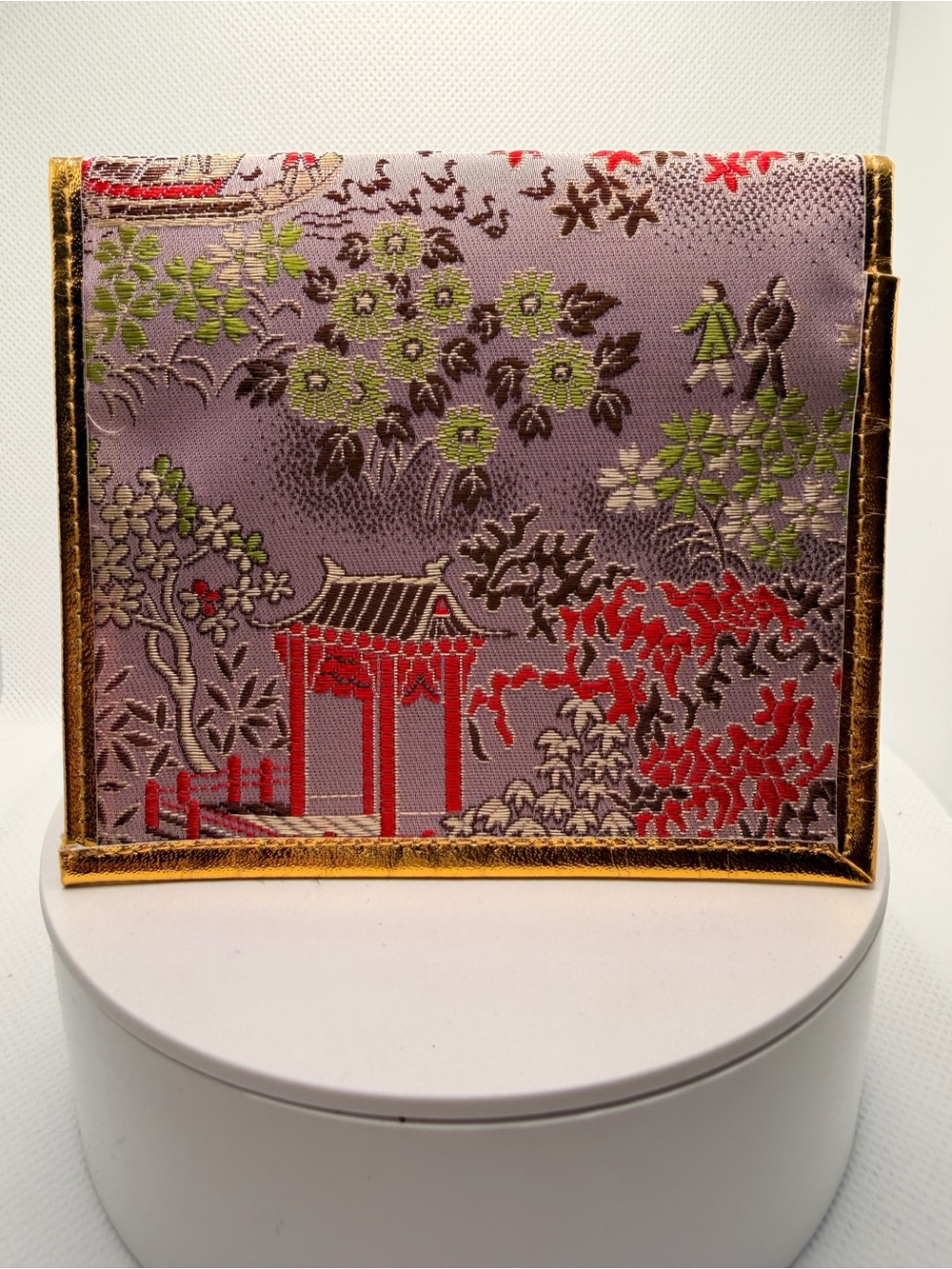 Vintage Asian Silk Brocade Pagoda Passport Cover Travel Wallet
